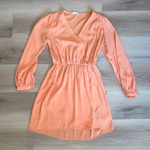 Orange long sleeve Cocktail Dress Small Cross V line  neck